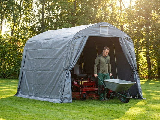 Grey storage tent made of PVC with steel frame for outdoor use - product detail