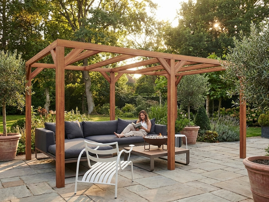 Wooden pergola in brown, ideal for outdoor garden use - product detail