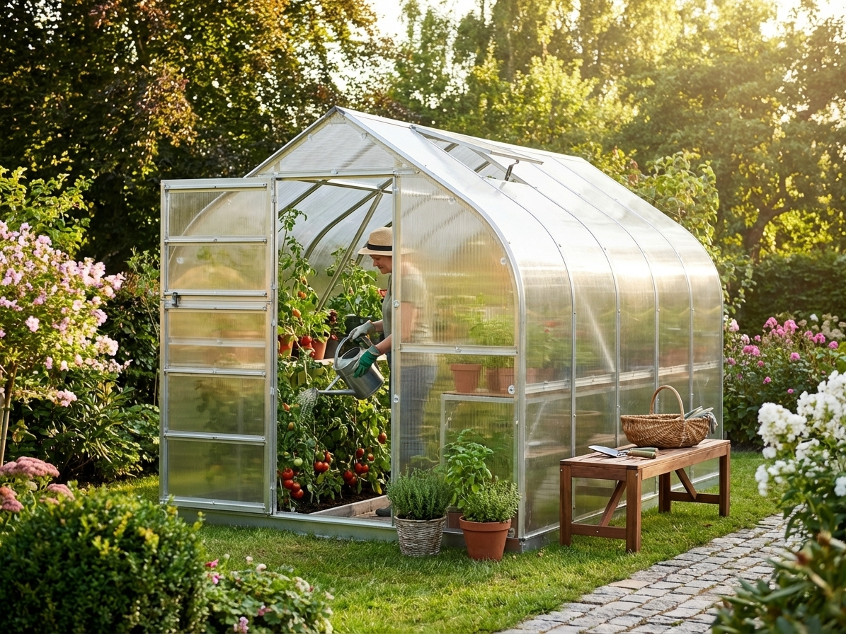 Silver polycarbonate greenhouse with galvanised steel frame - view 3