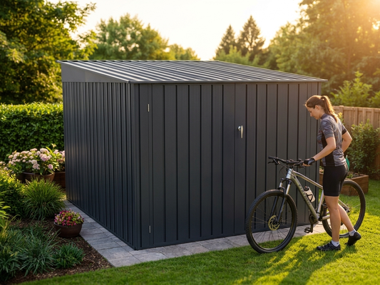 Anthracite bike shed made from galvanised steel for outdoor storage - product detail