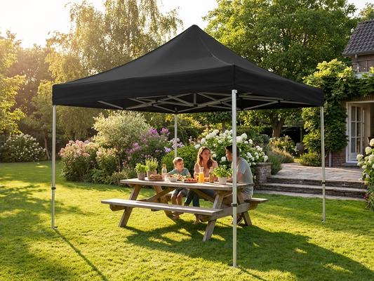 Black pop-up gazebo with aluminium frame, suitable for outdoor events - product detail