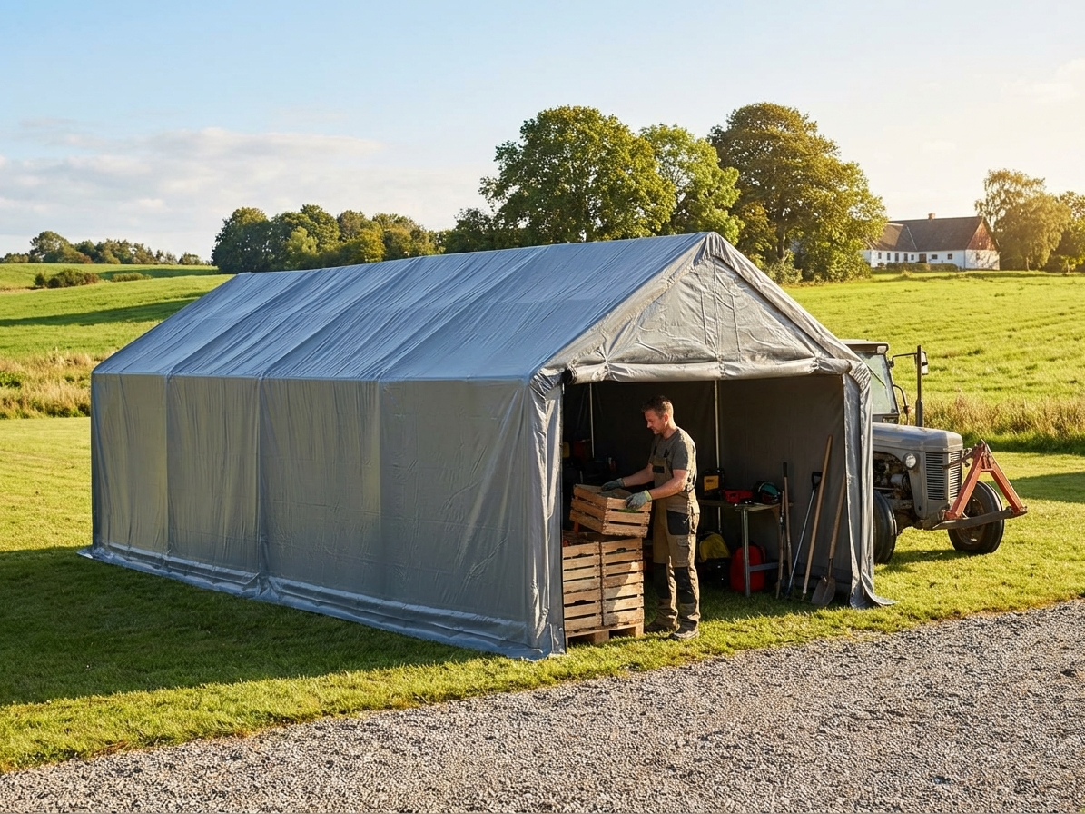 Grey storage shelter 5x8m made from PE and steel - view 3