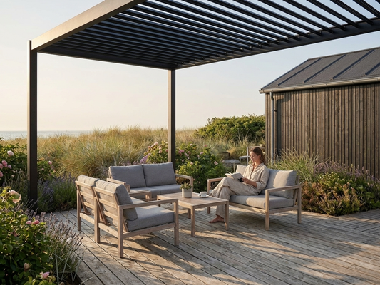 Bioclimatic pergola gazebo in black steel, 3x4m size - product detail