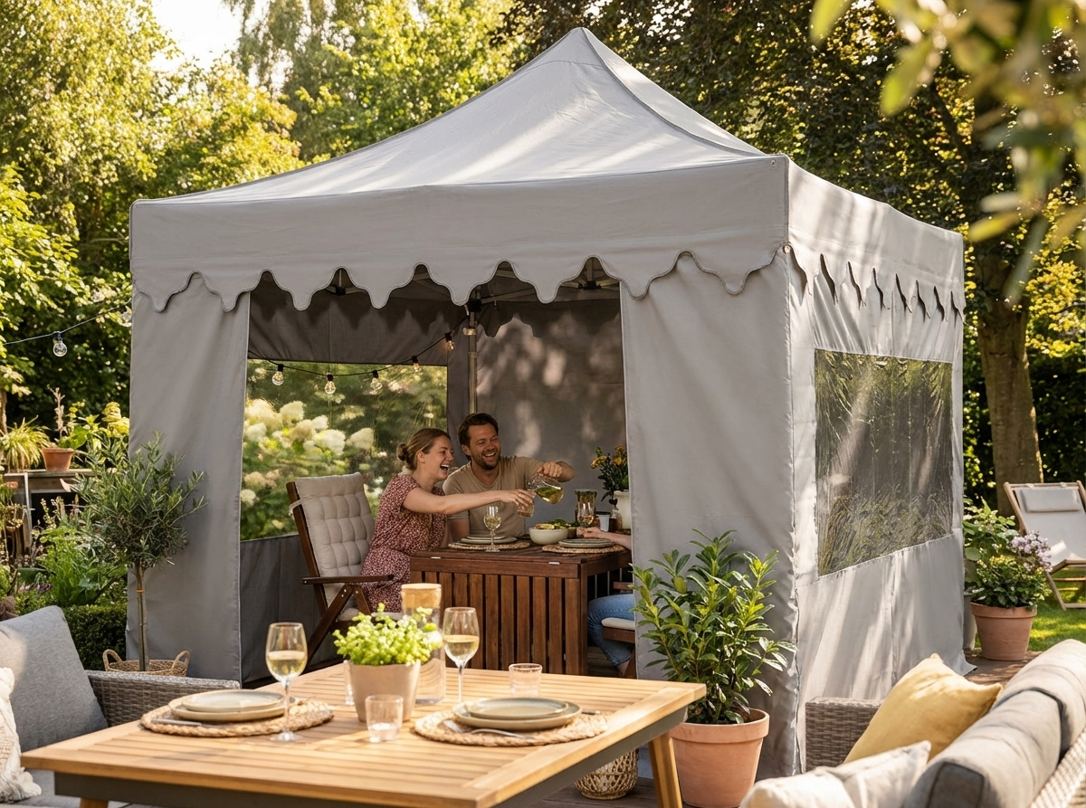 Pop up gazebo in Latte with aluminium frame for garden and events - view 3