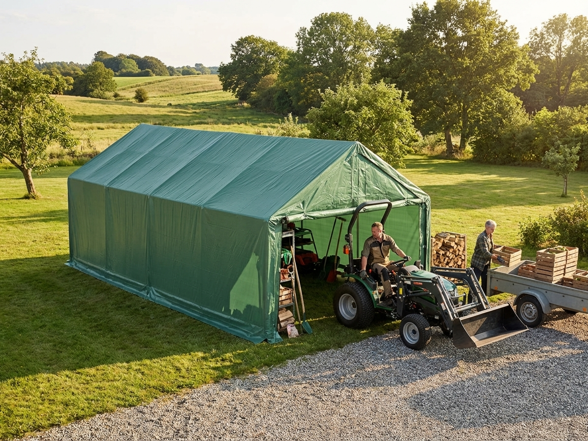 Green PVC Storage Shelter 5x8m with Galvanised Steel Frame - view 3