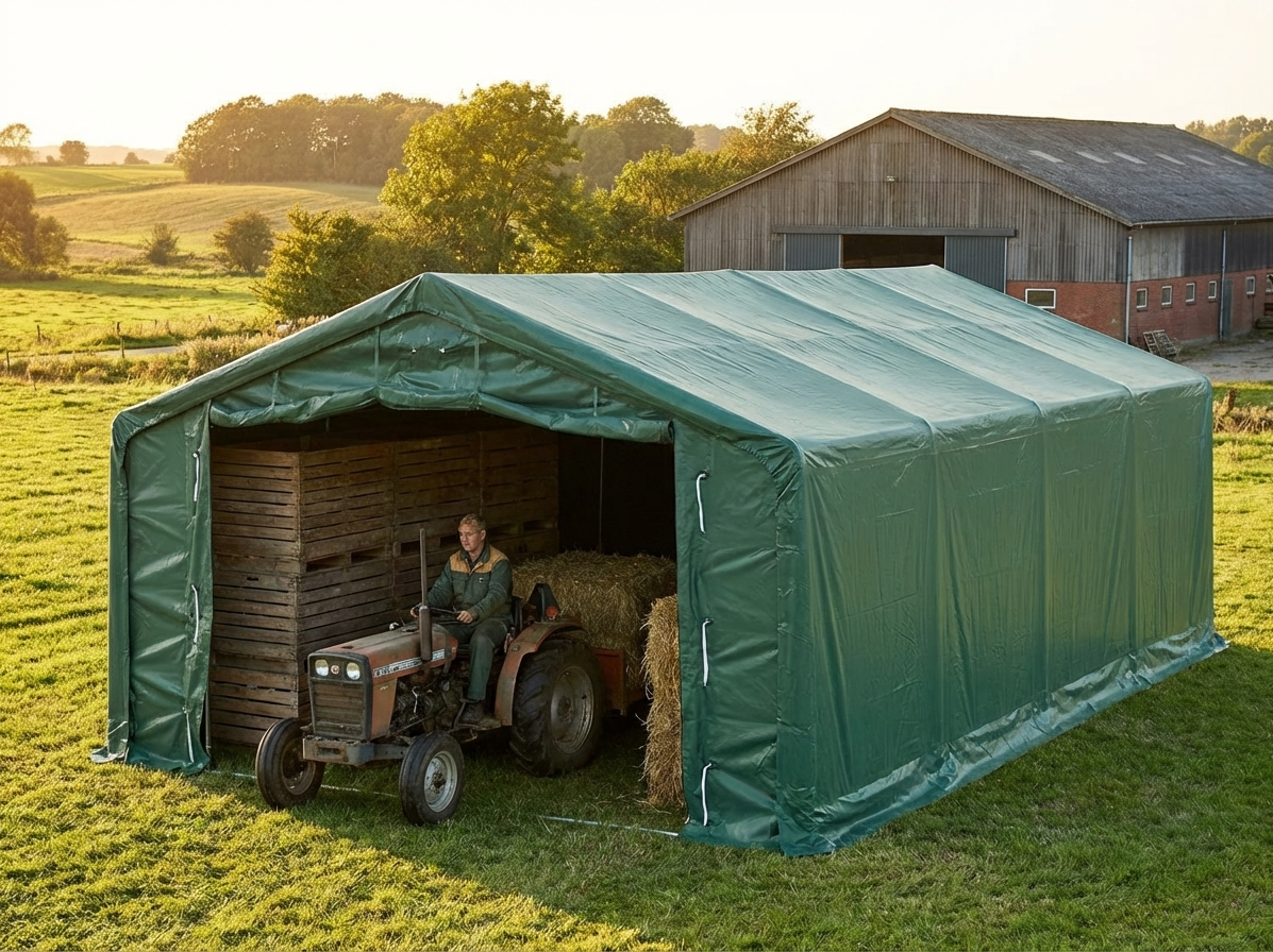 Green PVC storage shelter with galvanised steel frame - view 3