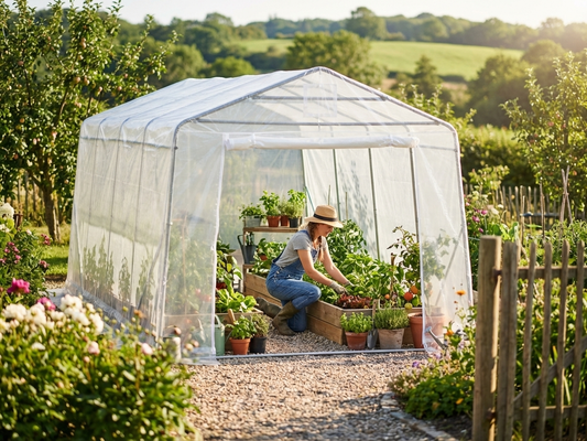 Transparent polytunnel greenhouse with galvanised steel frame for outdoor gardening - product detail