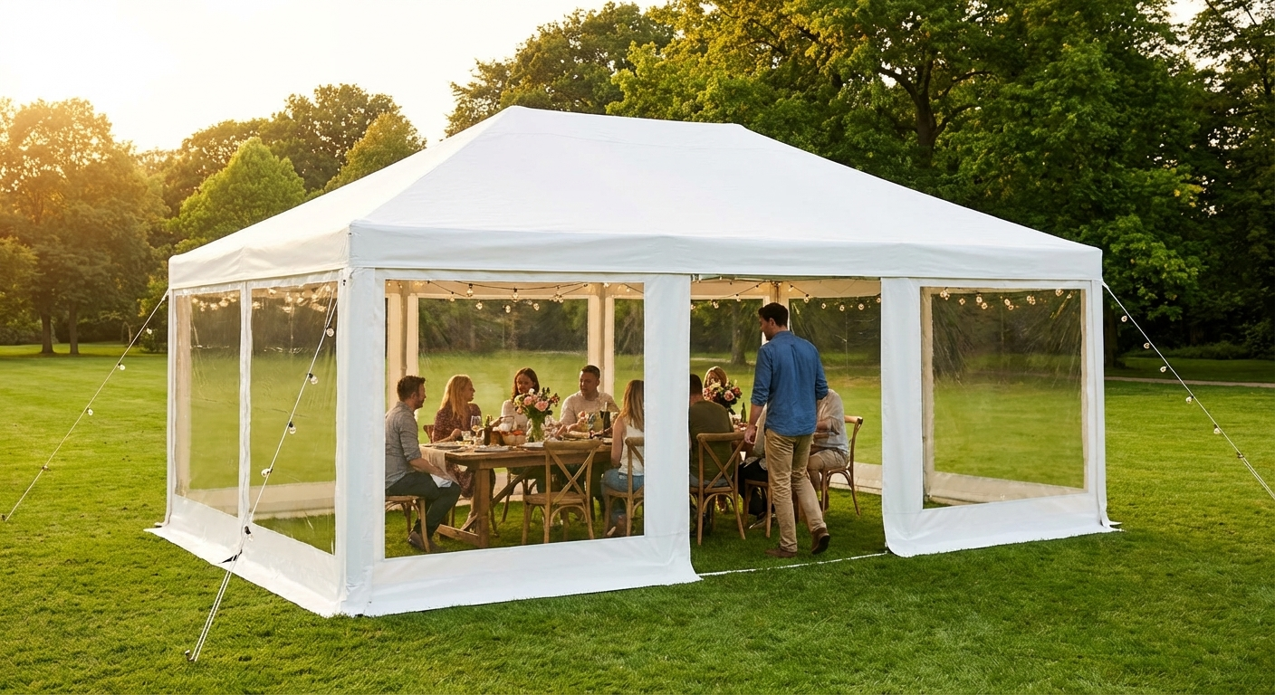 White PVC marquee 4x6m with galvanised steel frame for outdoor events - view 3