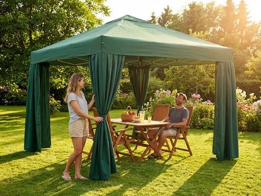 Green tent curtains made of polyester with PVC backing for outdoor use - product detail