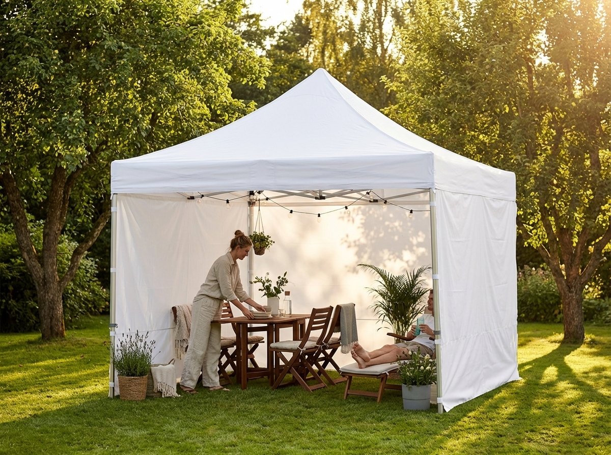 White pop up gazebo with steel frame for outdoor events - view 3
