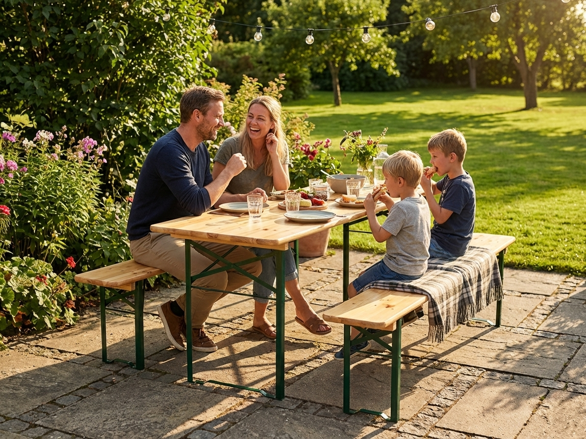 Beer Table Set 180x60x78 cm Pinewood and Steel - view 3