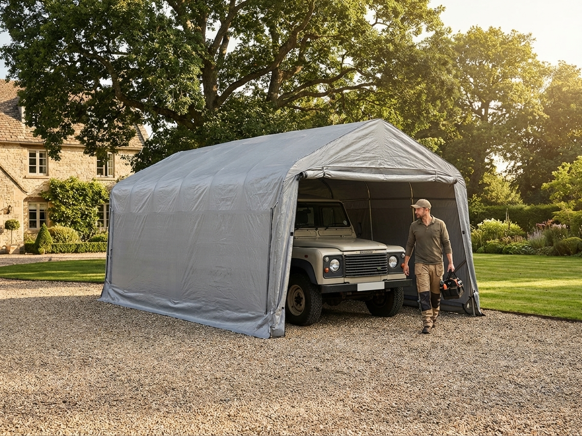 Portable Garage in Grey with Polyethylene and Steel Construction - view 3