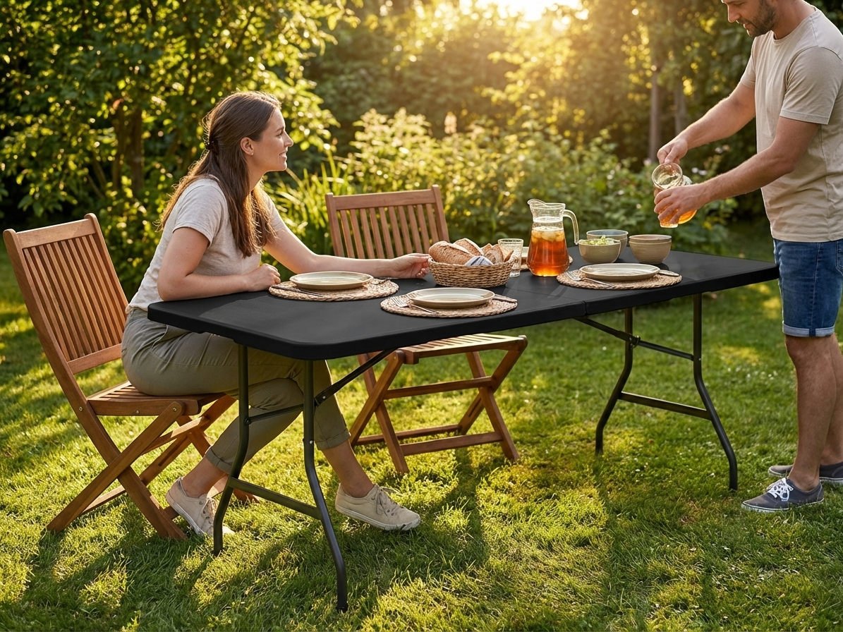 Black folding table made from HDPE and steel for indoor and outdoor use - view 3
