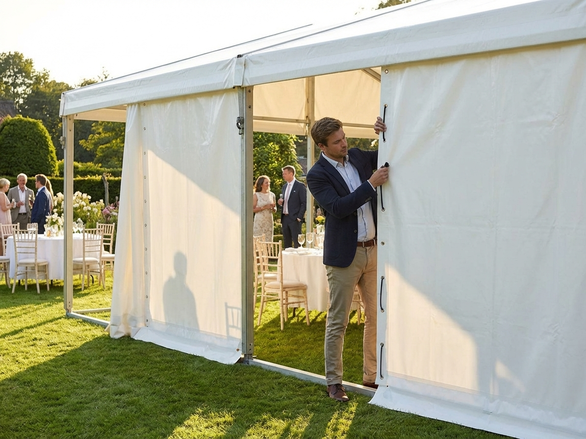 White marquee sidewalls, 6 m, polyethylene tarpaulin for outdoor events - view 3