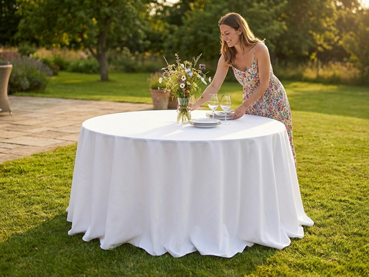 Round white tablecloth, 154 cm, perfect for dining and events - product detail