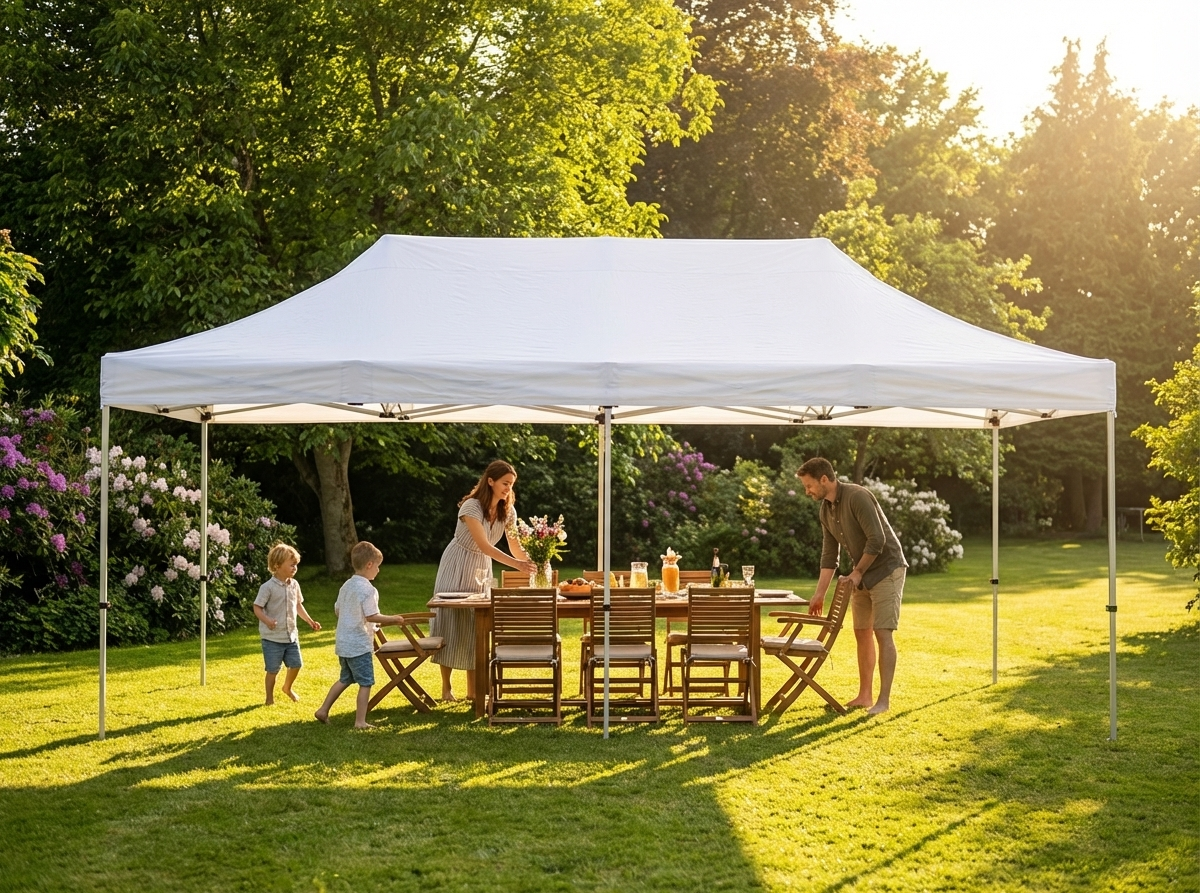 White pop up gazebo with steel frame for outdoor events - view 3