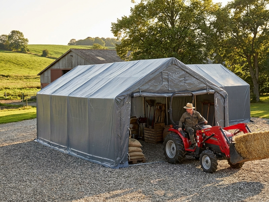 Grey PVC storage shelter for outdoor use with steel frame - product detail
