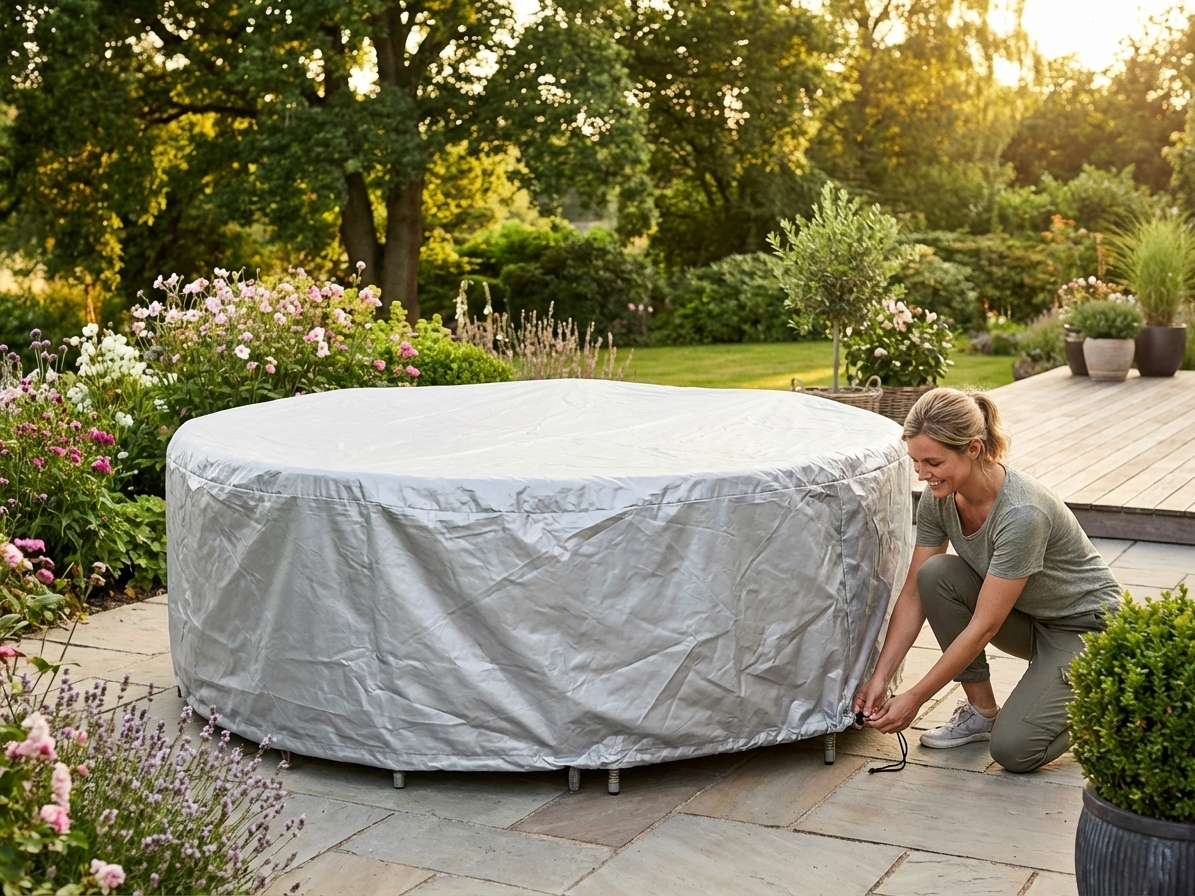 Silver garden furniture cover Ø178x90 cm for outdoor protection - view 3