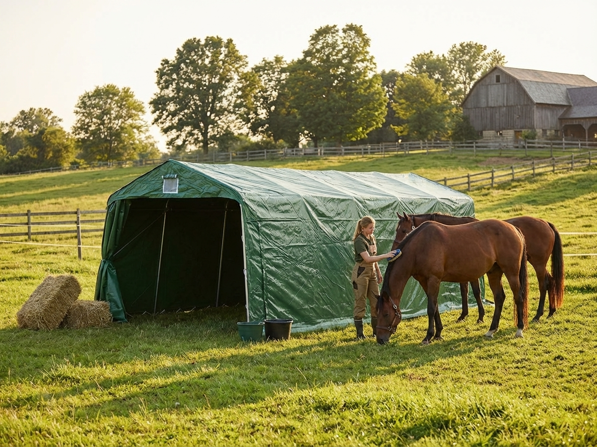 Green livestock shelter made of PVC and steel, 3.3x6x2.4m - view 3