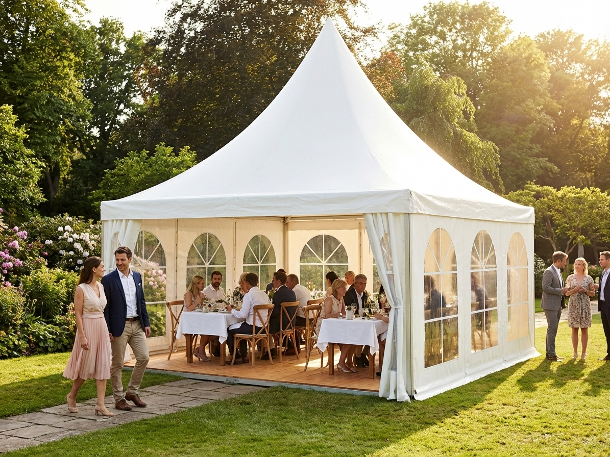 White 5x5 metre pagoda tent made of heavy PVC for events - view 3