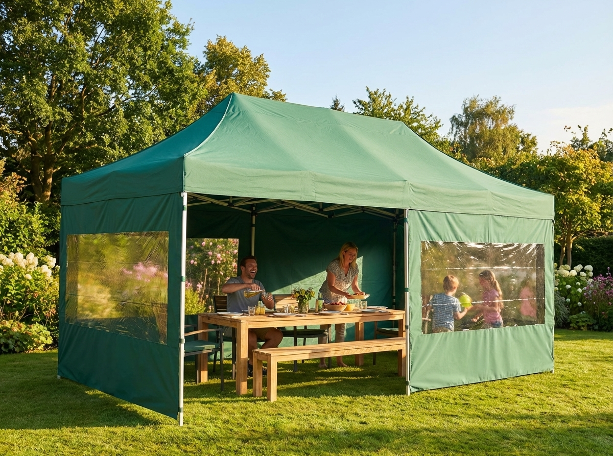 Green pop-up gazebo with steel frame, 4x8 m size - view 3