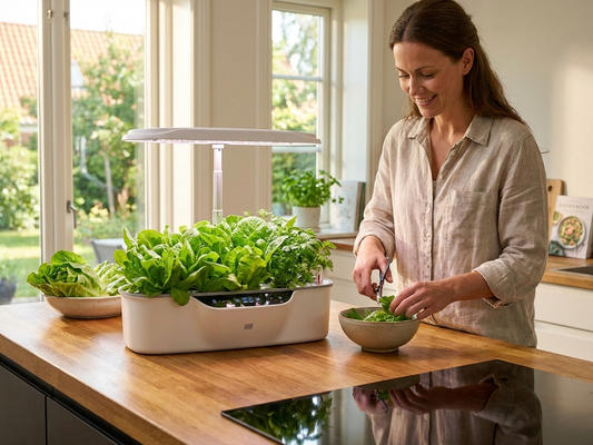 White hydroponic planter with LED growth light for indoor gardening - product detail