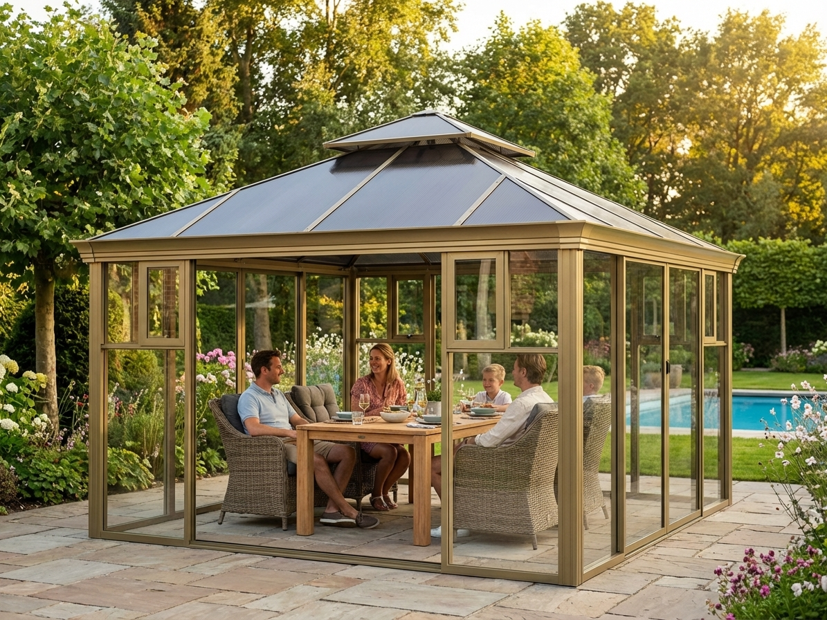 Polycarbonate Gazebo with Aluminium Frame in Brass - view 3