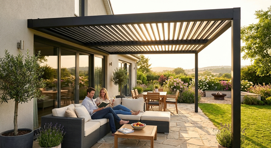 Patio cover in black and dark grey with aluminium frame - product detail