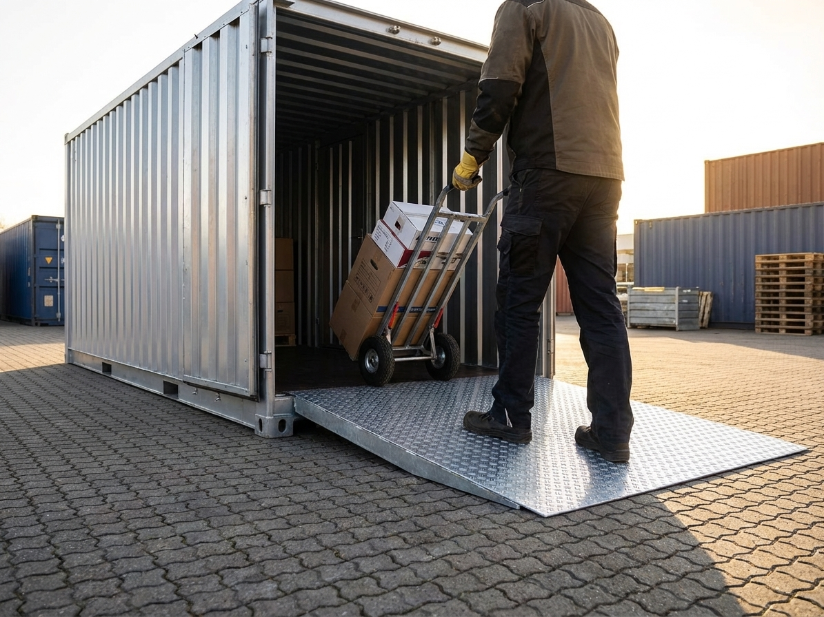 Container drive-in ramp in black, heavy-duty steel for industrial use - view 3