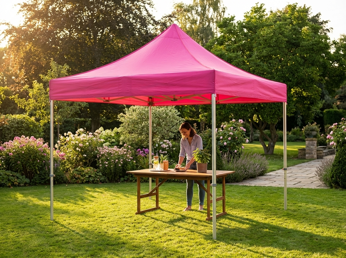 Pink pop-up gazebo with steel frame for outdoor events - view 3
