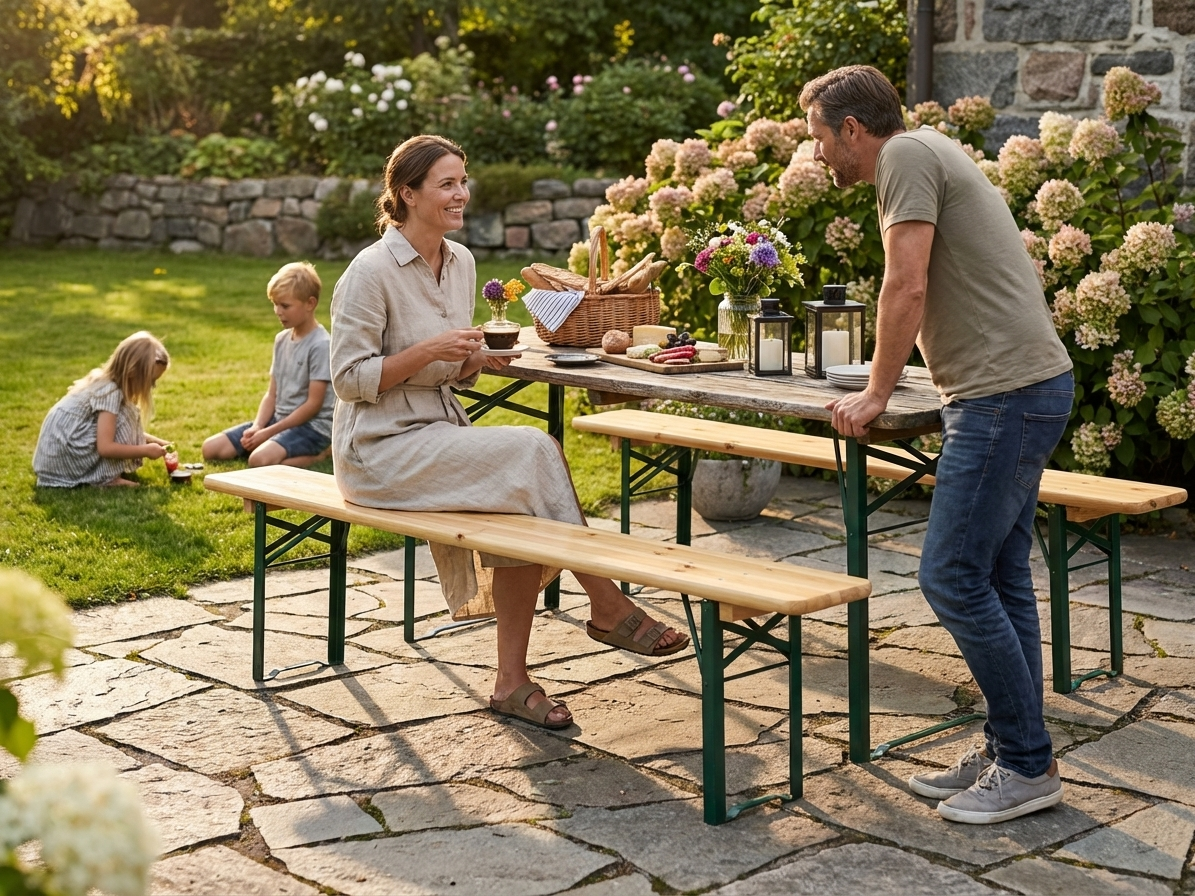 Wooden bench in light wood colour with pinewood and steel frame - view 3