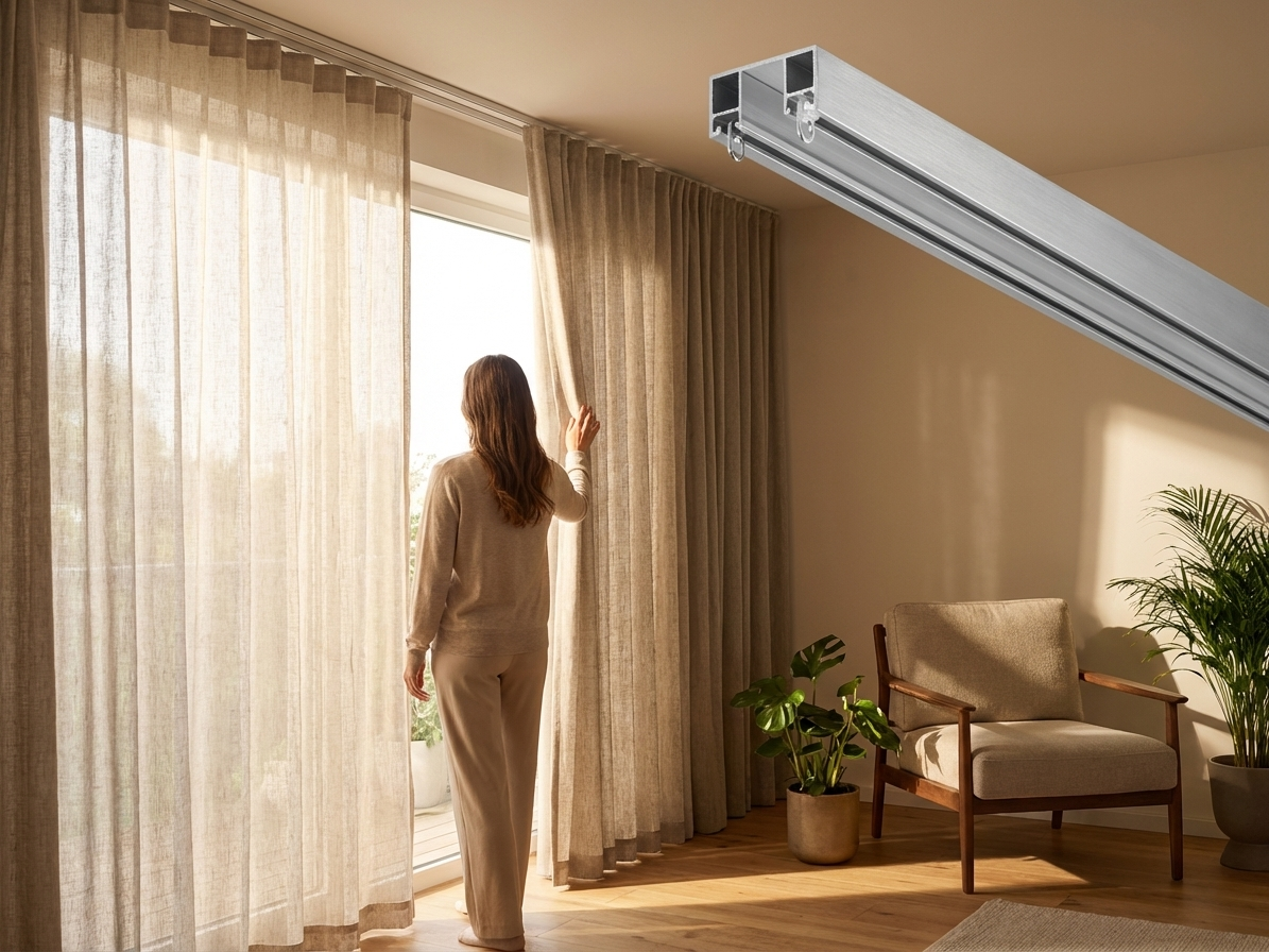 Grey curtain rail made from powder coated steel - view 3