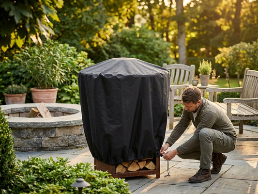 Black fire bowl cover made from 420D Oxford Fabric for outdoor use - product detail