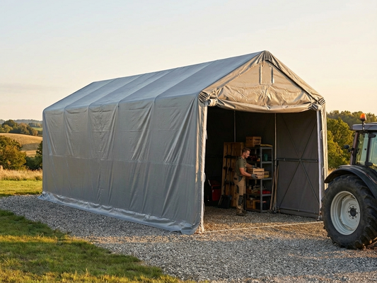 Grey PVC storage shelter with steel frame for industrial use - product detail