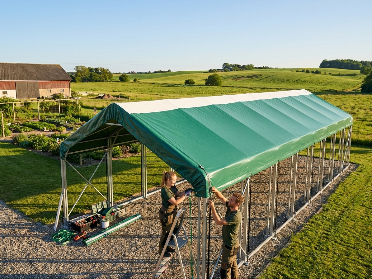PVC roof cover for storage shelter in 6x18 m green - view 3