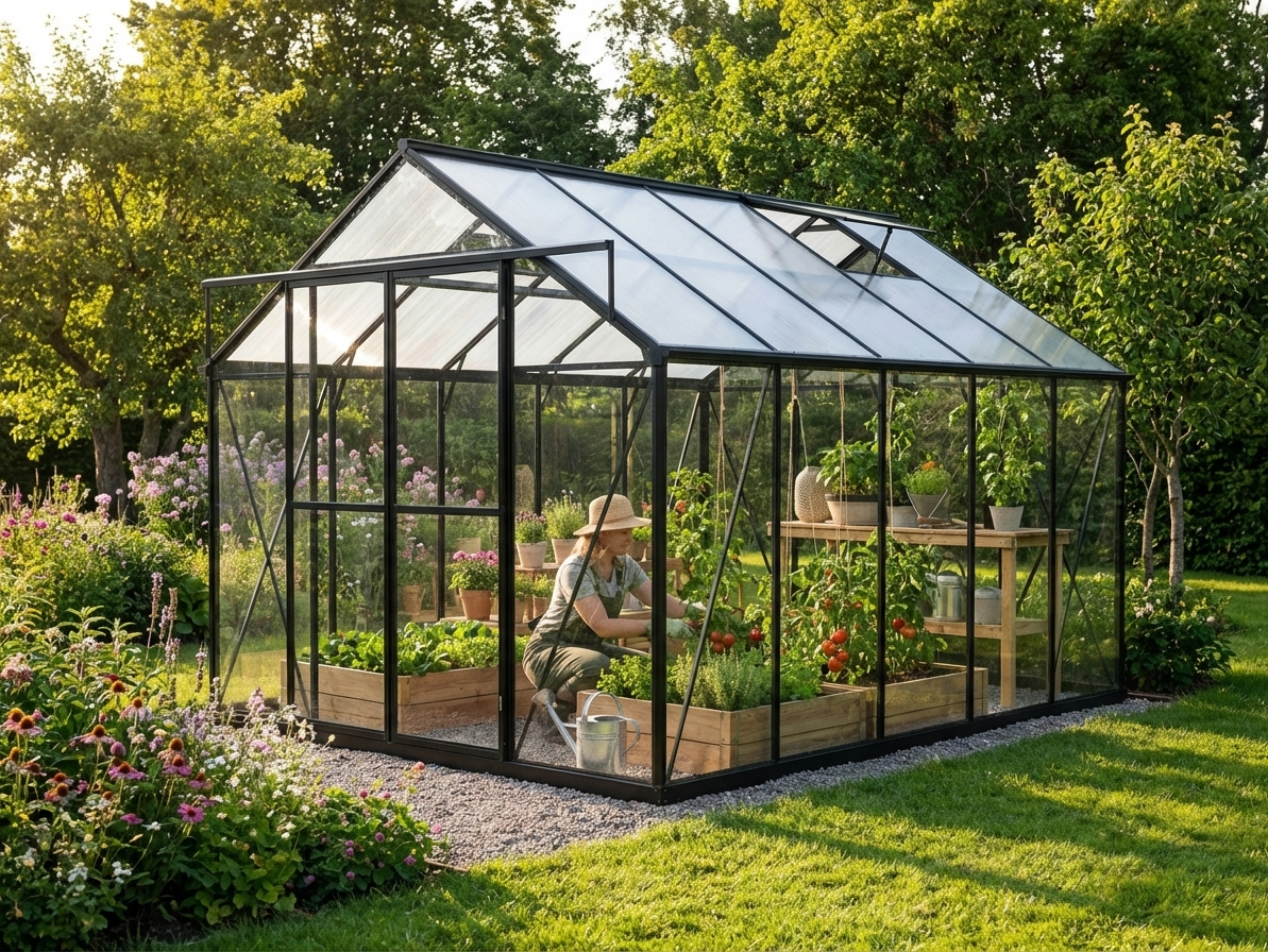 Black polycarbonate greenhouse with aluminium frame for domestic use - view 3