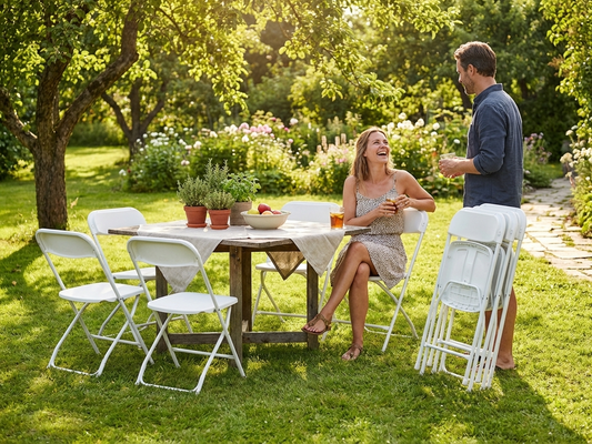 White folding chair made from polypropylene and steel for indoor and outdoor use - product detail