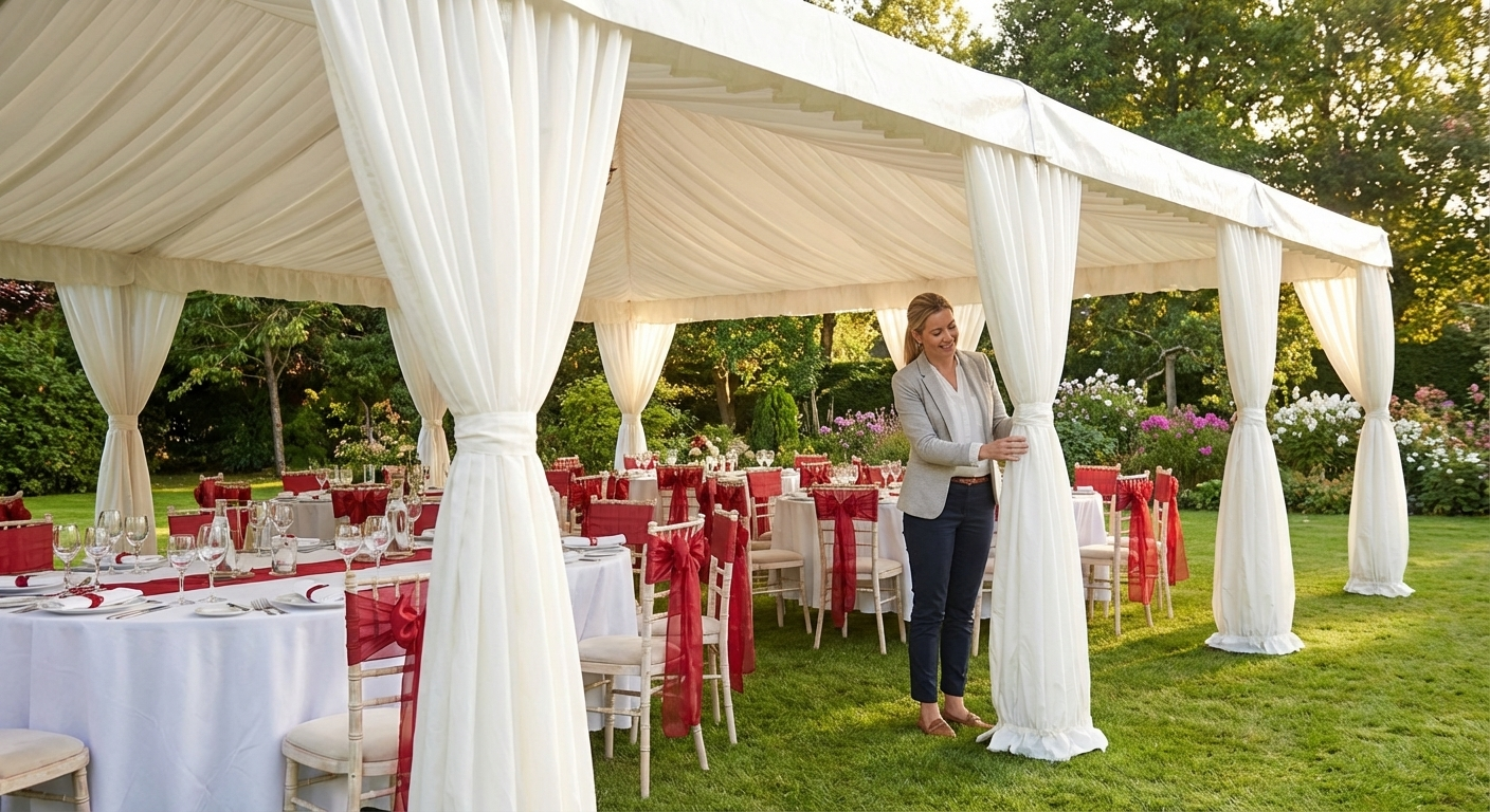 White marquee lining and leg curtain pack 4x8 m polyester - view 3