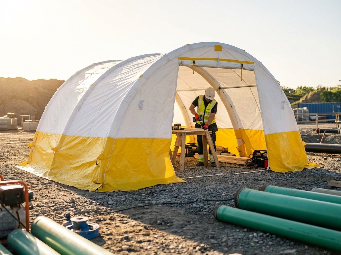 Inflatable work tent in white and yellow, suitable for outdoor use - view 3