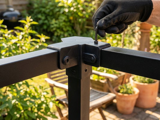 Black plastic corner leg top fitting for indoor and outdoor use - product detail
