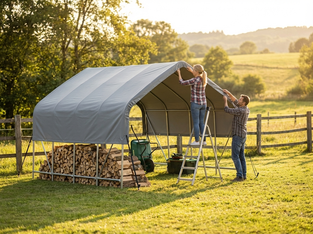 PVC Roof Cover for 3x8 m Storage Shelter in Grey - view 3