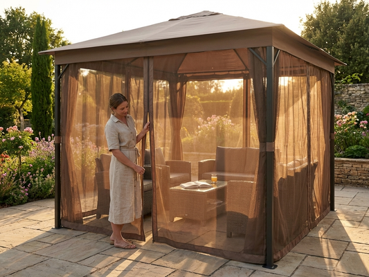 Mesh curtain for gazebo in brown, 3.5x3.5m, outdoor use - product detail