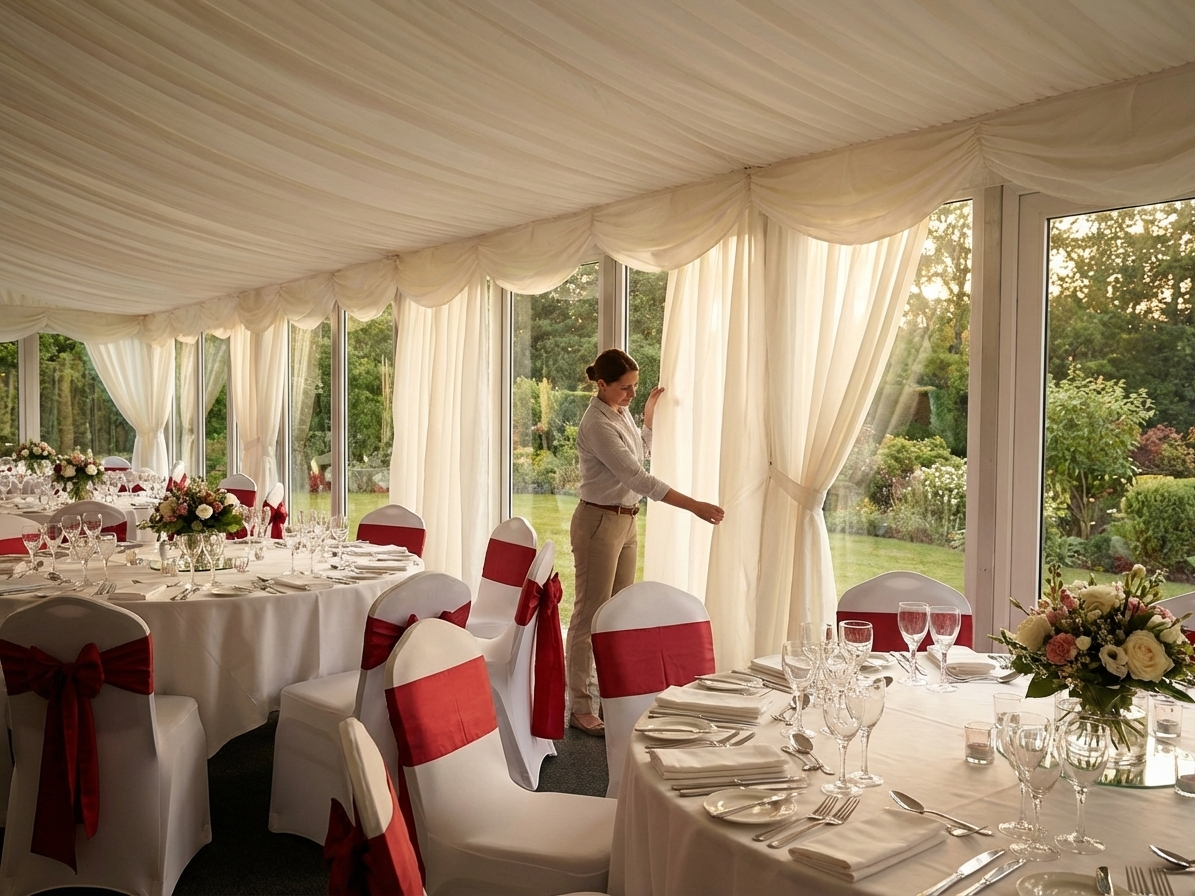 White marquee lining and leg curtain pack for 8x12m marquee, polyester - view 3