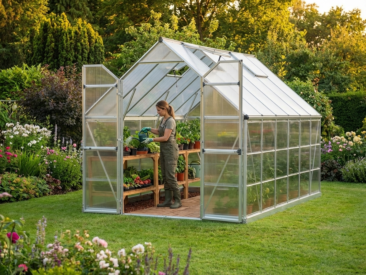 Silver polycarbonate greenhouse with aluminium frame - view 3