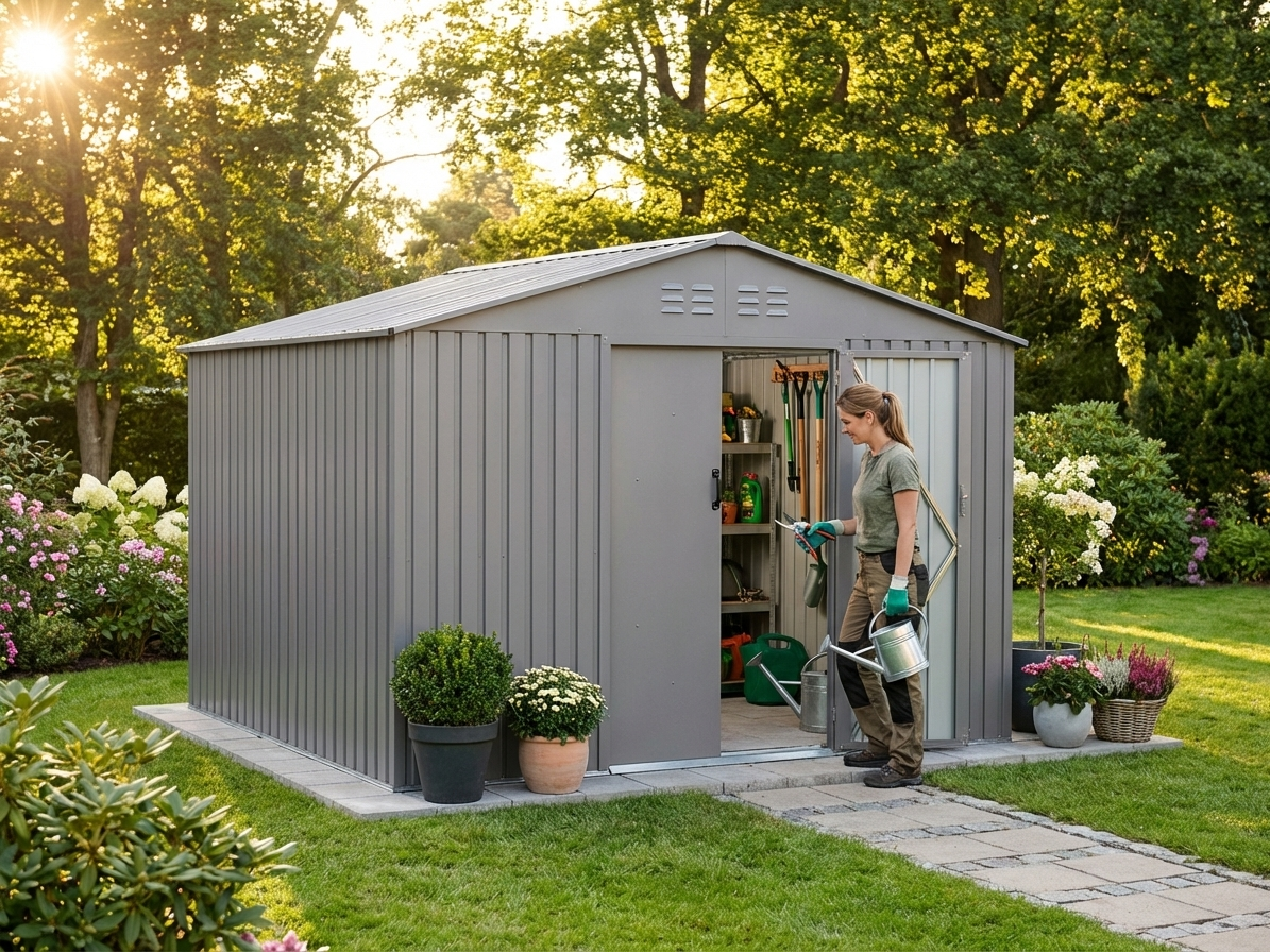 Garden shed in aluminium grey, perfect for outdoor storage - view 3