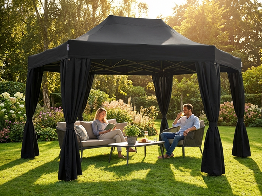 Steel gazebo curtains in black, ideal for outdoor use - product detail