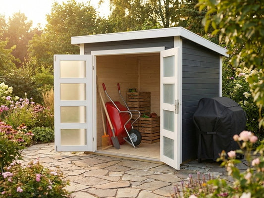 Wooden garden shed with dark grey finish made from Nordic Spruce - product detail