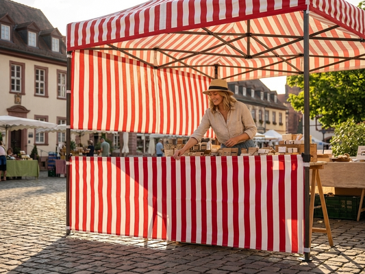 Striped sidewall for event tents in white and red - product detail