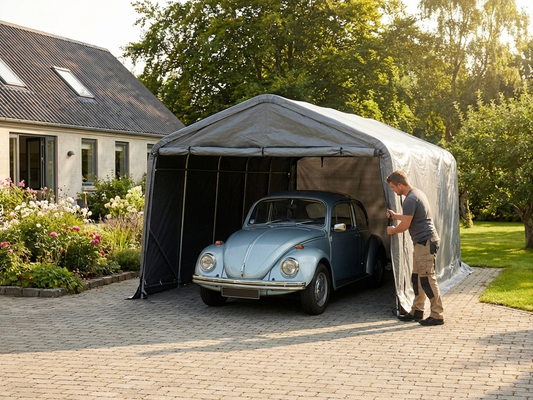 Portable grey garage made of PE and steel - product detail