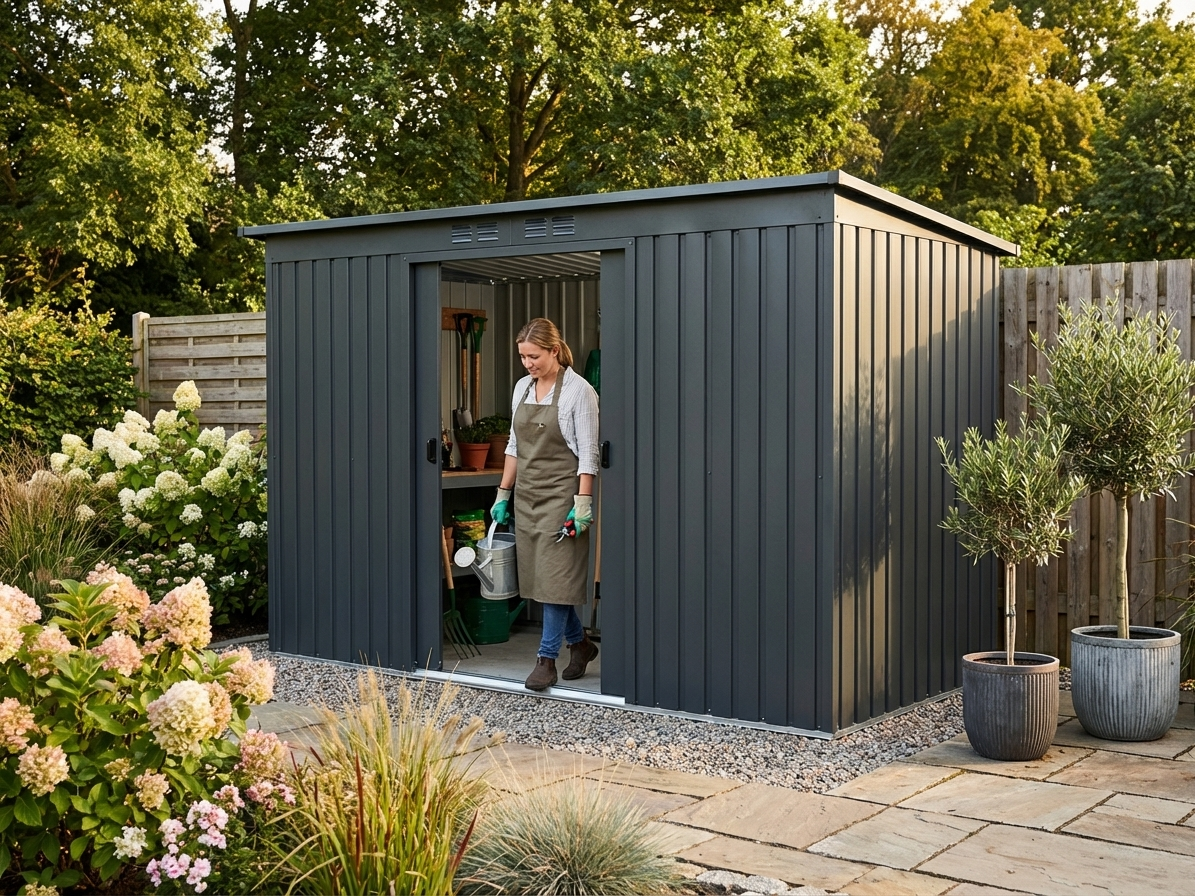 Anthracite garden shed made of galvanised steel - view 3
